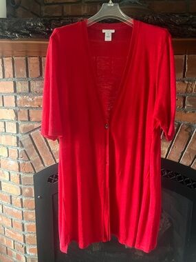 J. Jill Bright Red Linen-Rayon Sheer Knit Top